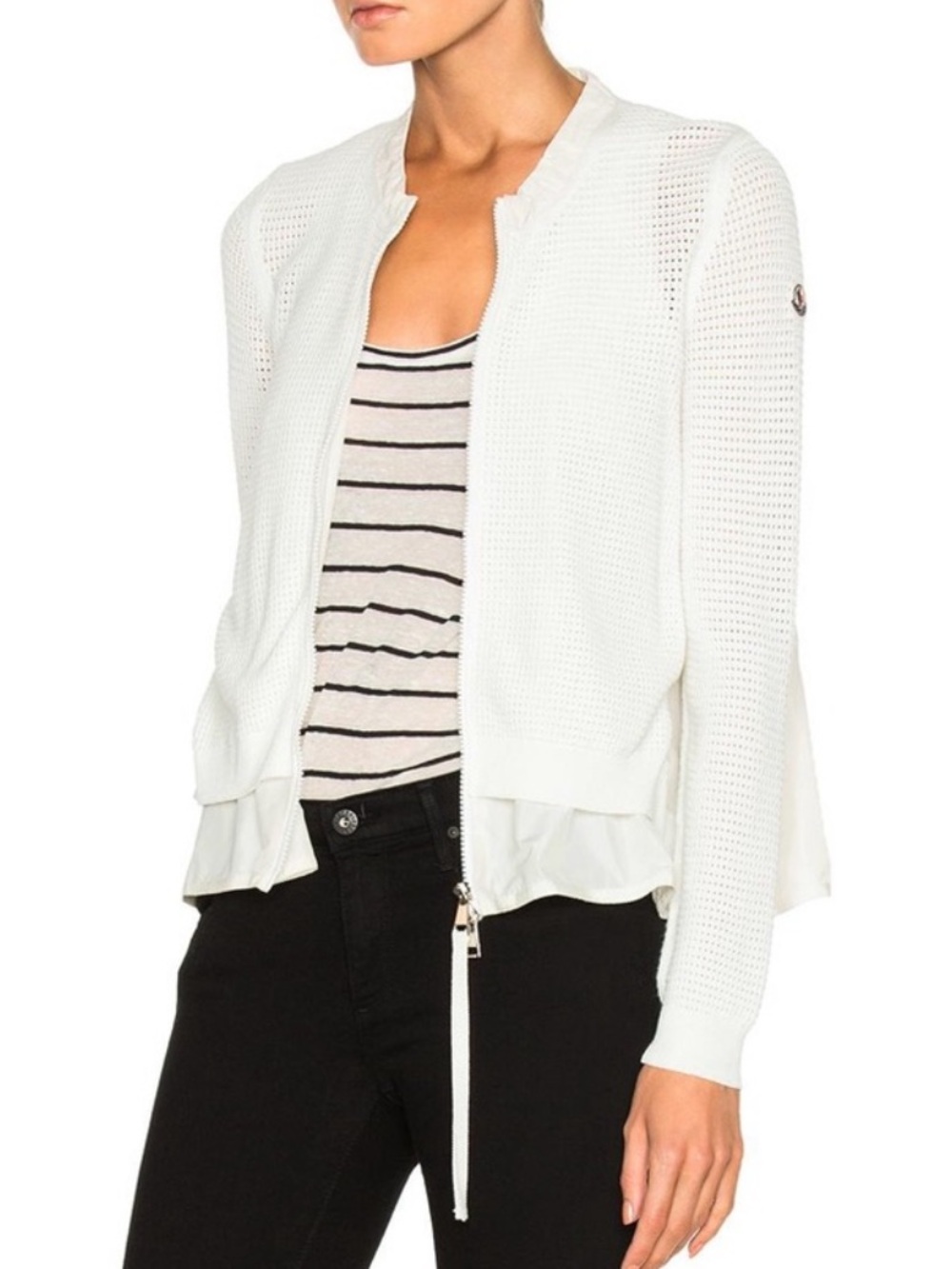 Moncler White Mesh Zip-Up Jacket